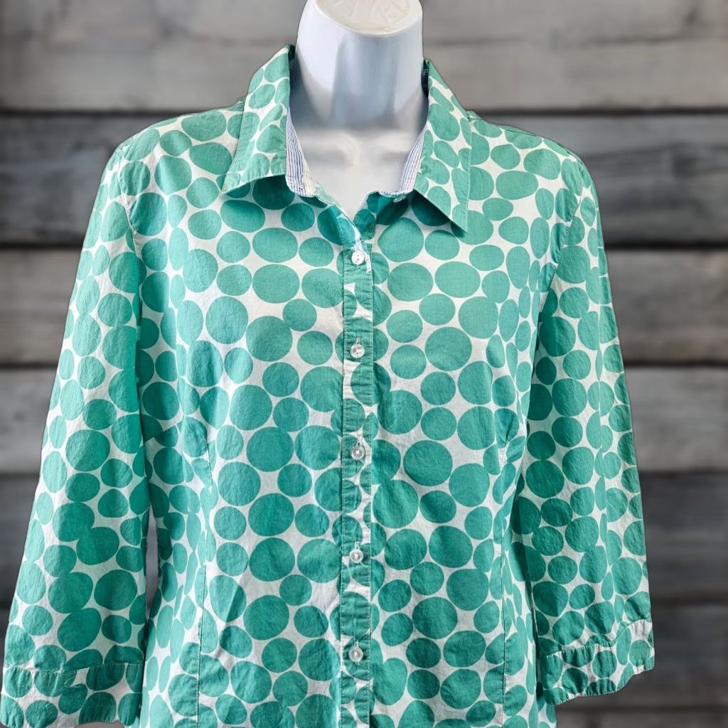 Vintage Garnet Hill Womens Button Front Top Sz 8P Mint Green White 3/4 Sleeve Cotton Polka Dot Shirt Adults Womens Size M / US 6-8 / IT 42-44 - 1 Thumbnail