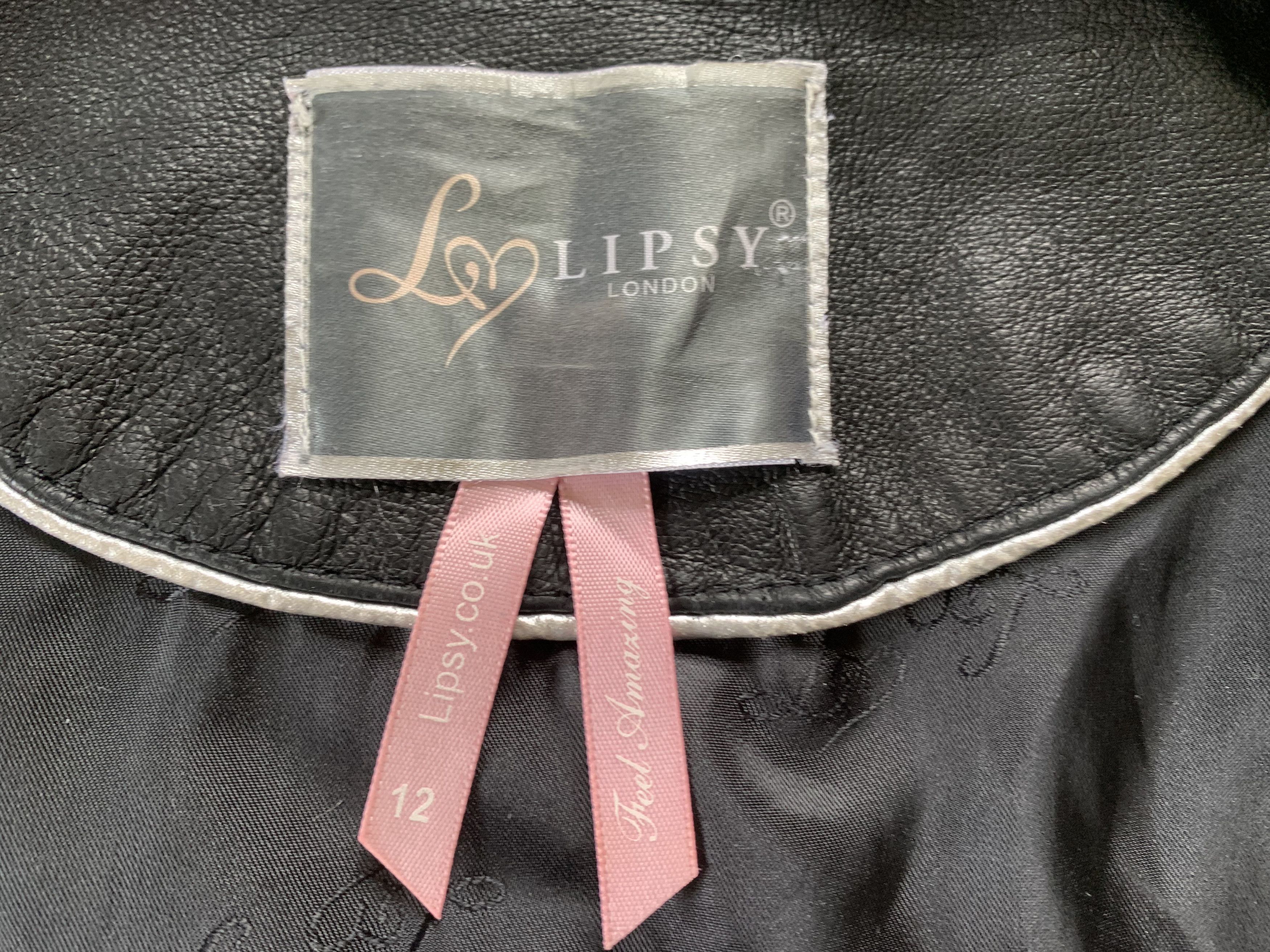 Genuine Leather Lipsy London Womens Black Leather Button Patch Pocket Jacket Size M / US 6-8 / IT 42-44 - 6 Thumbnail