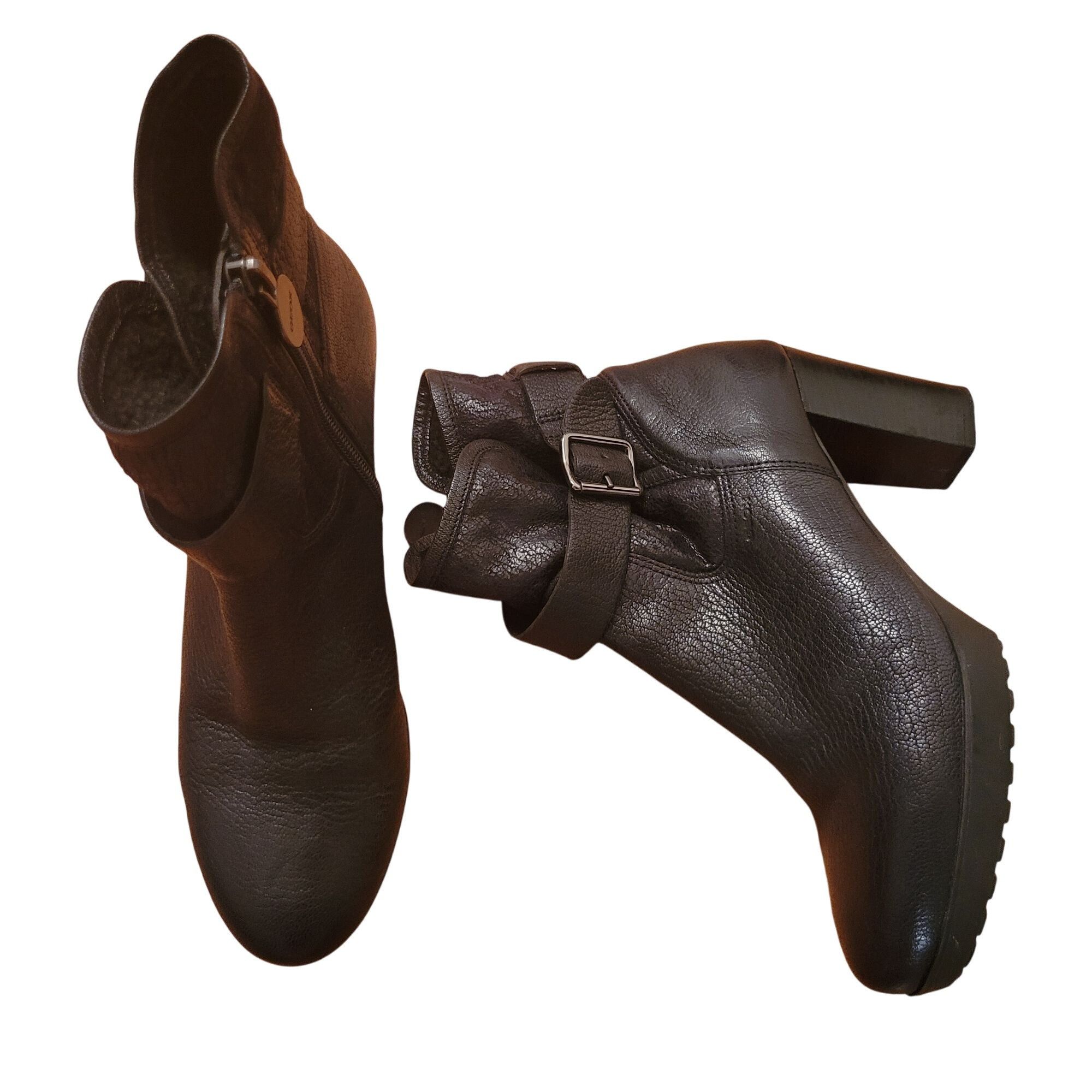 Geox Geox Respira Black Leather Heeled Ankle Boots 38 Chunky 8 Si Size US 8 / IT 38 - 12 Thumbnail