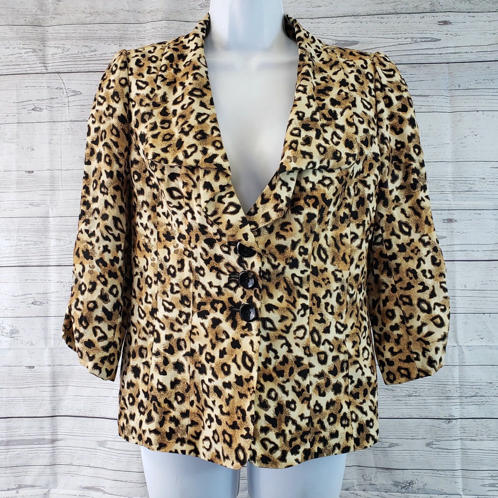 Vintage Classiques Entier Womens Blazer Jacket 3/4 Sleeve Animal Print Brown Black XS/S Small Adult Womens Size S / US 4 / IT 40 - 2 Thumbnail