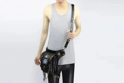 Leather Drop Leg Bag Steampunk Retro Rock Waist Belt Bag Size ONE SIZE - 4 Thumbnail