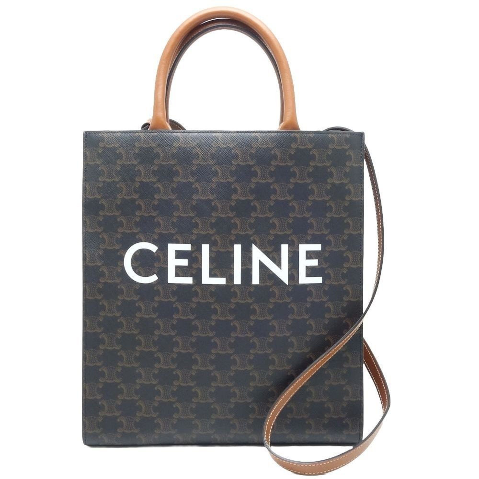 image of Celine Small Vertical Cover Triomphe 191542 Shoulder Bag Canvas X Leather Tan 450284, Women's