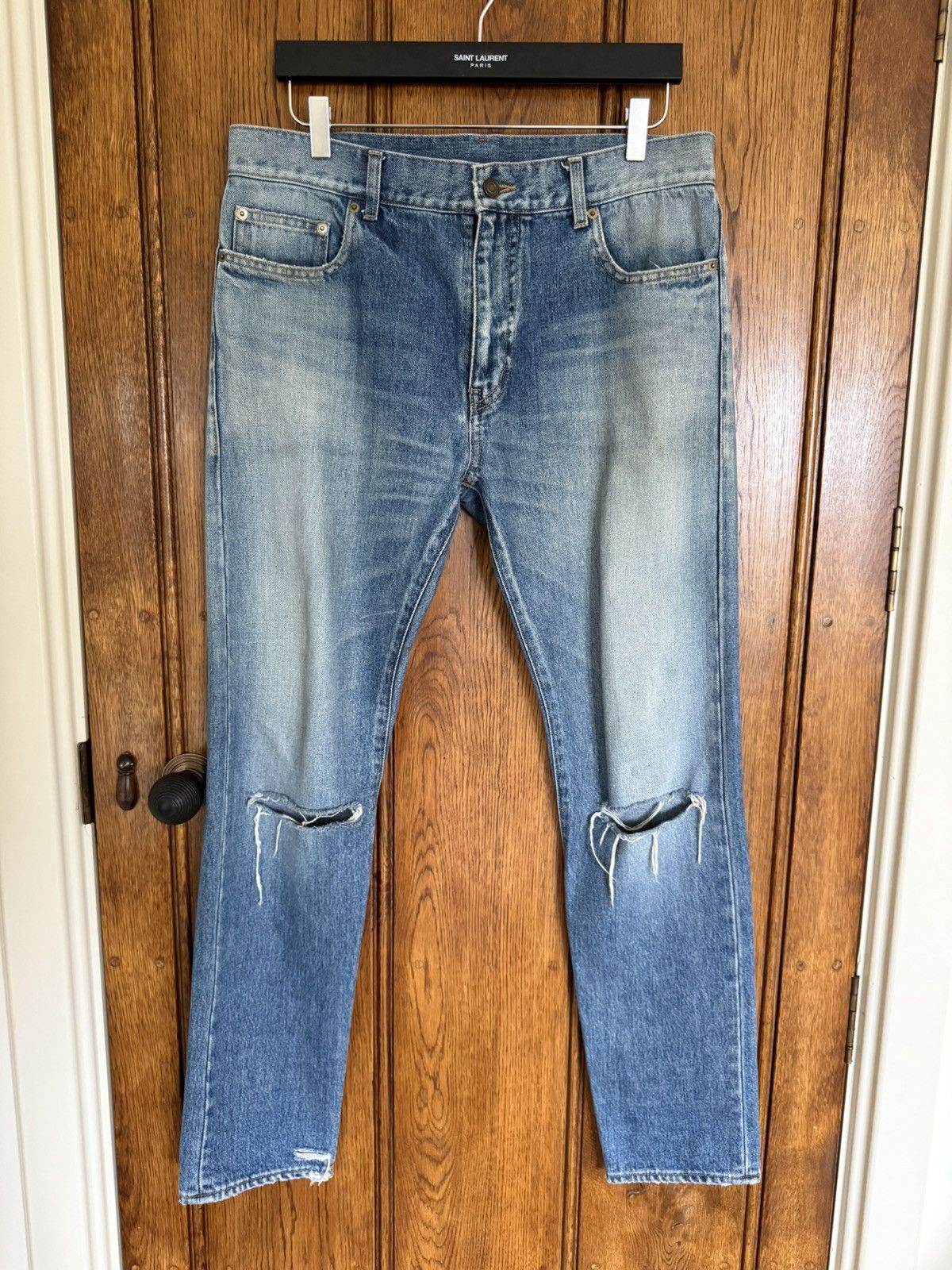 Saint Laurent Paris SS16 Saint Laurent D10 knee rip jeans Hedi 32 grail slim Size US 33 - 2 Thumbnail