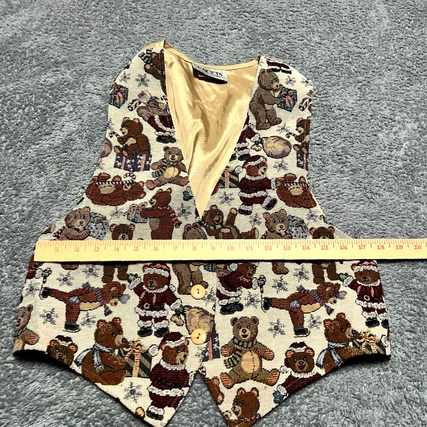Vintage VINTAGE Facets by Mirrors Teddy Bear Vest Medium Regular Women Tie Back 90's Cosplay Brown Tapestry Cottage Granny Y2K Suit Vest M Vest Women Brown Size M / US 6-8 / IT 42-44 - 6 Thumbnail