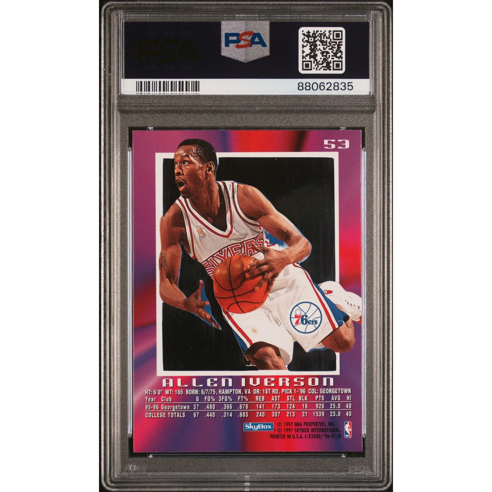 NBA 1996 SkyBox E-X 2000 #53 Allen Iverson RC PSA 8 76ers Size ONE SIZE - 2 Thumbnail