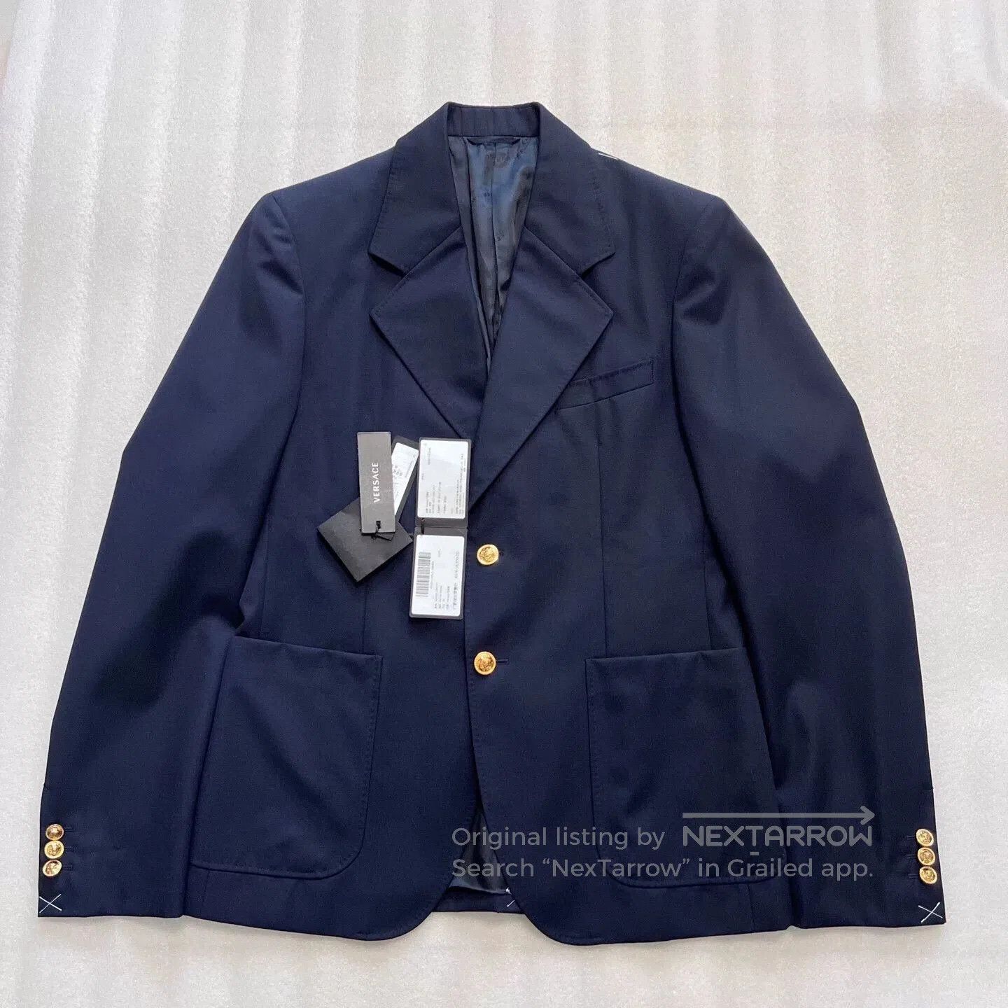 Versace deep blue wool men's blazer by Versace. Size US L / EU 52-54 / 3 - 1 Thumbnail