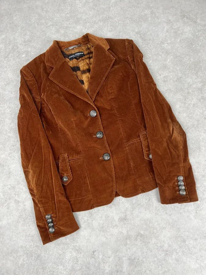 Dolce & Gabbana 2000s Dolce & Gabbana Brown Velvet Jacket Size S / US 4 / IT 40 - 4 Thumbnail
