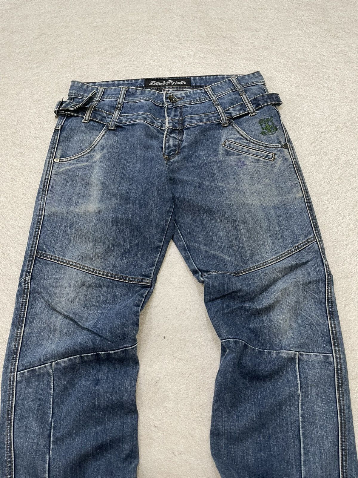 2000s Black Label Double Waist Denim Embroidered Y2K Japan