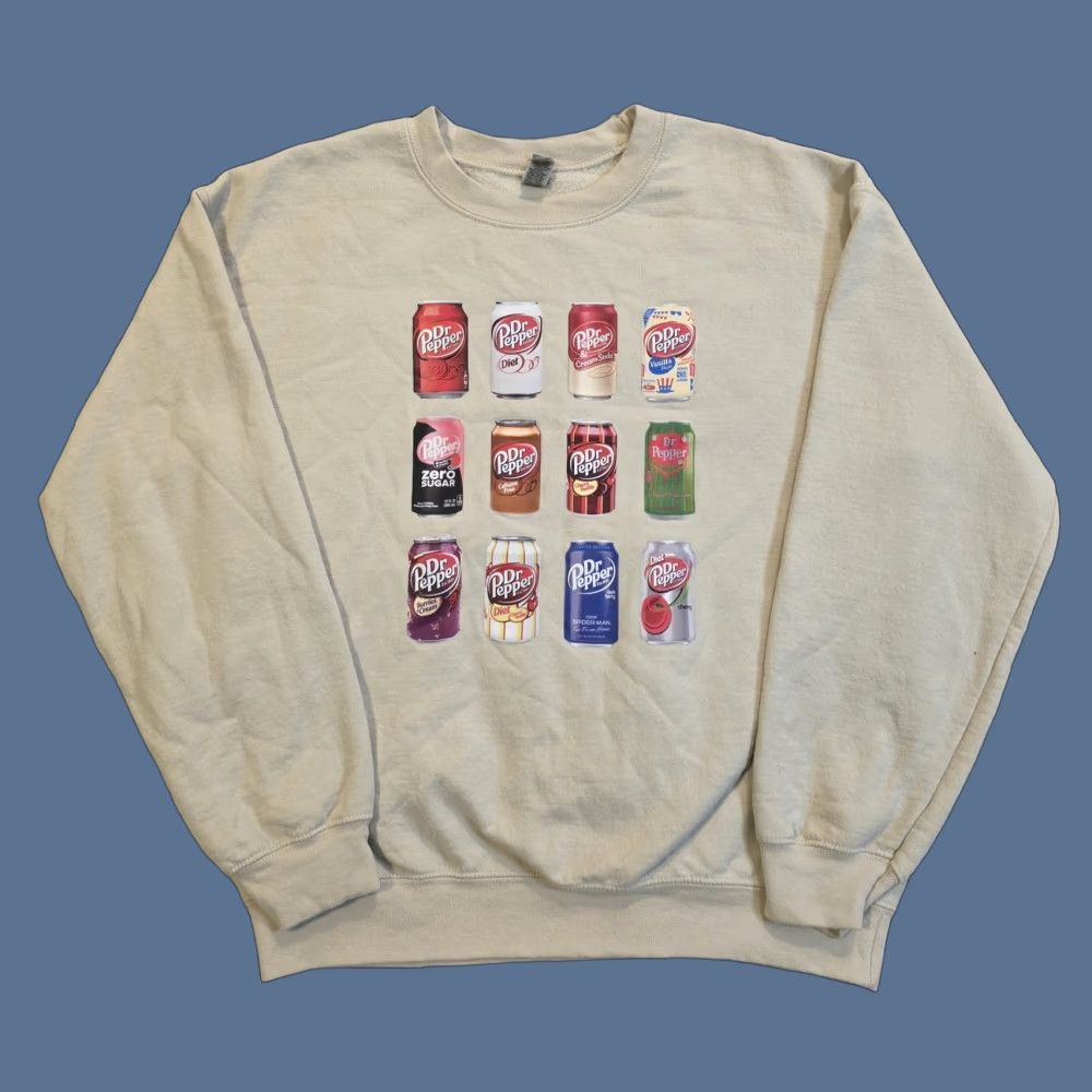 Gildan VINTAGE Dr. Pepper Multi Can Flavor Crewneck Sweatshirt Gildan Light Beige Adult Medium Size US M / EU 48-50 / 2 - 1 Thumbnail