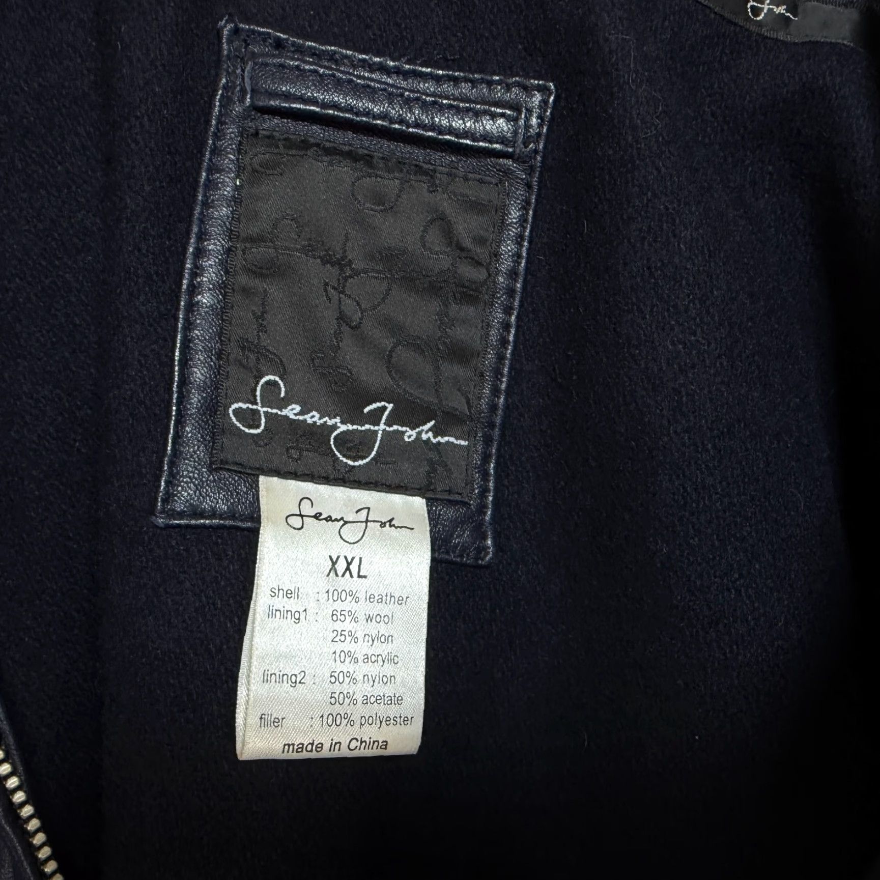Sean John VTG Sean John Leather Bomber Jacket Wool Lined Zip Up Navy Blue Men's 2XL Size US XXL / EU 58 / 5 - 5 Thumbnail