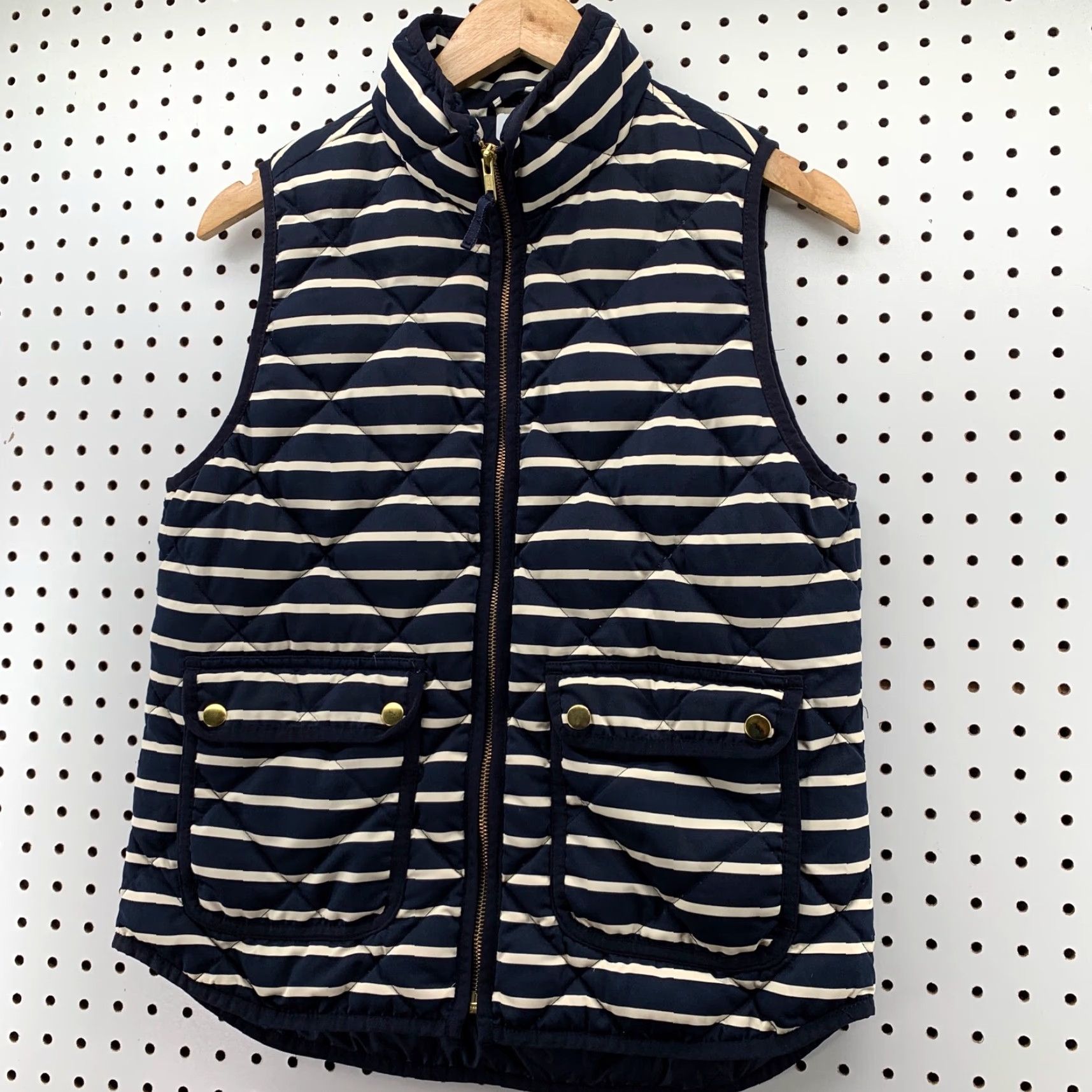 J.Crew JCrew Down Vest Puffer Jacket Women Small Blue Striped Sleeveless 18.5x24 Zip Pockets Casual Fall Winter - Mens Womens Size S / US 4 / IT 40 - 5 Thumbnail