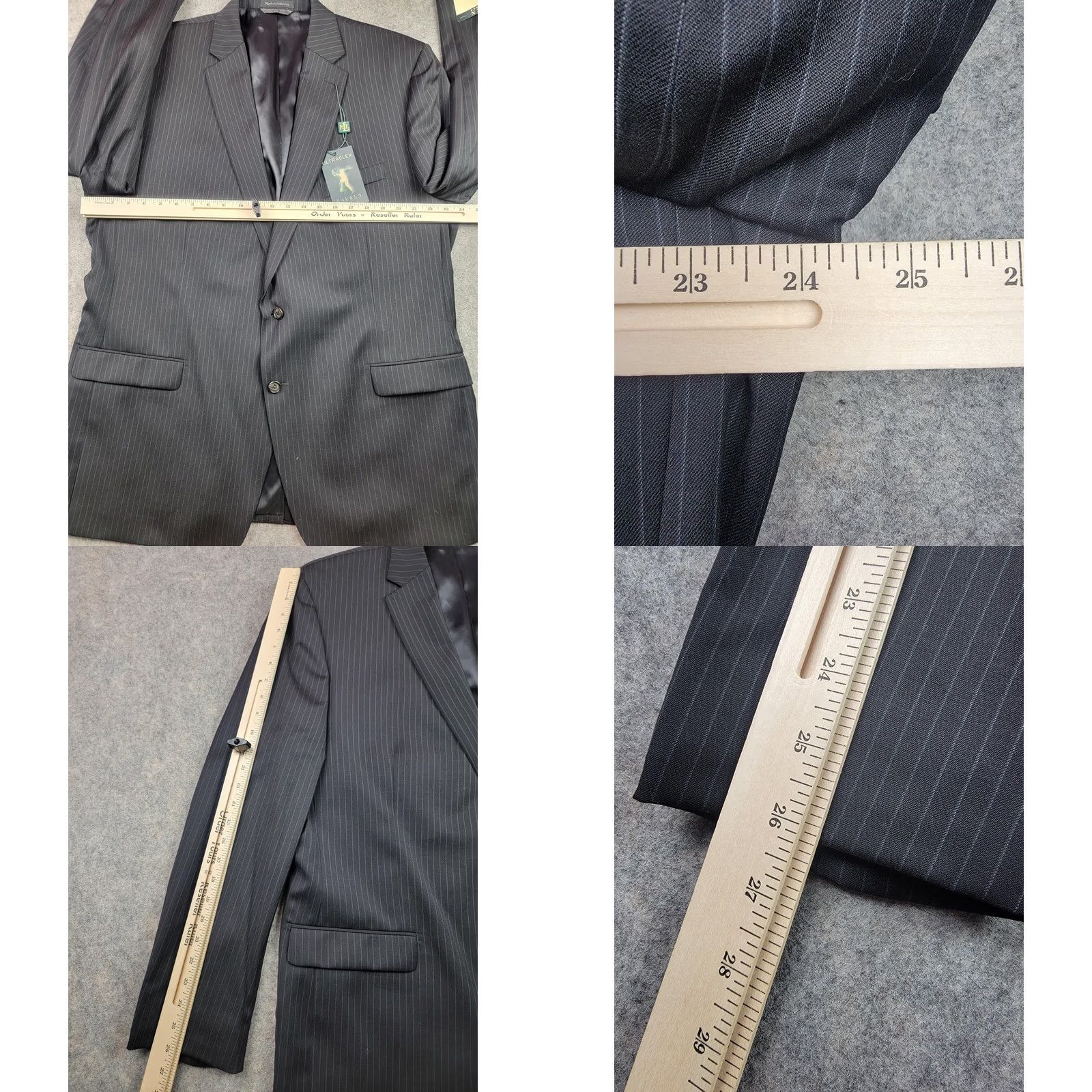 Ralph Lauren Lauren Ralph Lauren Blazer Mens 48 Long Black Pinstripe Wool Ultraflex Suit Jacket Size 48R - 11 Thumbnail
