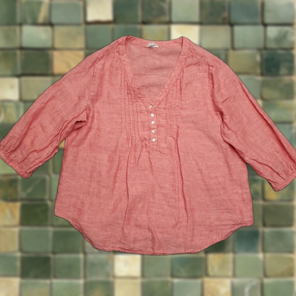 Pinko VINTAGE Sigrid Olsen Women Top 1X Pink Linen Button-Up 3/4 Sleeve Casual Classic Nature Boho Coastal Cottage Shirt Womens Size XL / US 12-14 / IT 48-50 - 1 Thumbnail