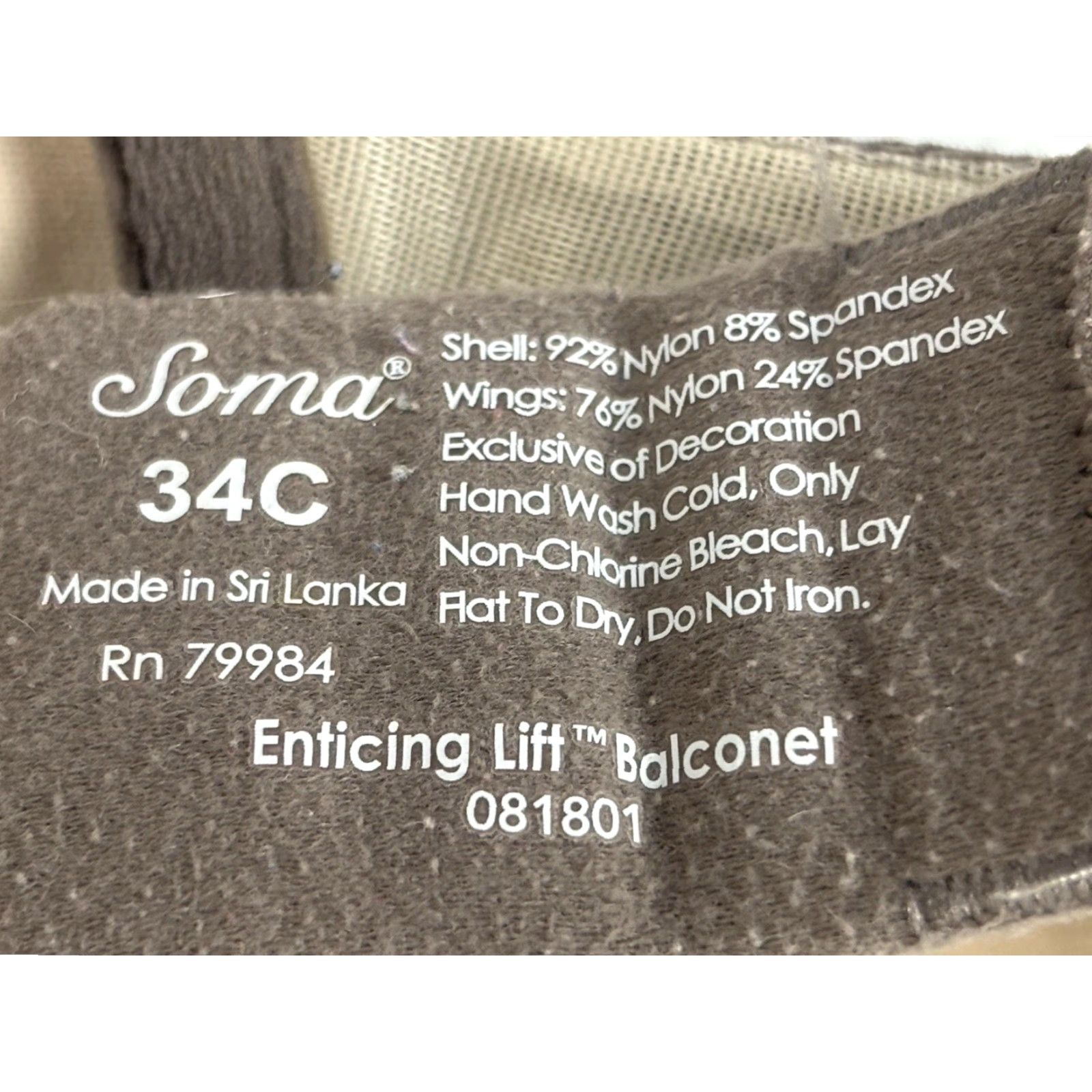 Vintage Soma Lightest Lift Plunge Bra 34C Womens Lace Overlay Brown Floral Size ONE SIZE - 4 Thumbnail