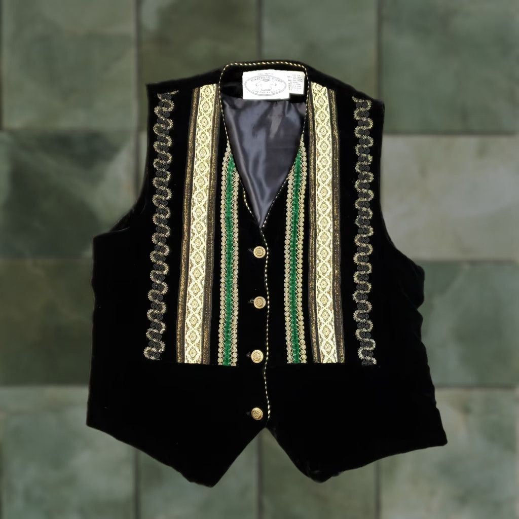 Velvet VINTAGE Eagles Eye Women’s Vest Large Black Velvet Ribbon Gold Starburst Accents 90s Formal Casual Size L / US 10 / IT 46 - 1 Thumbnail