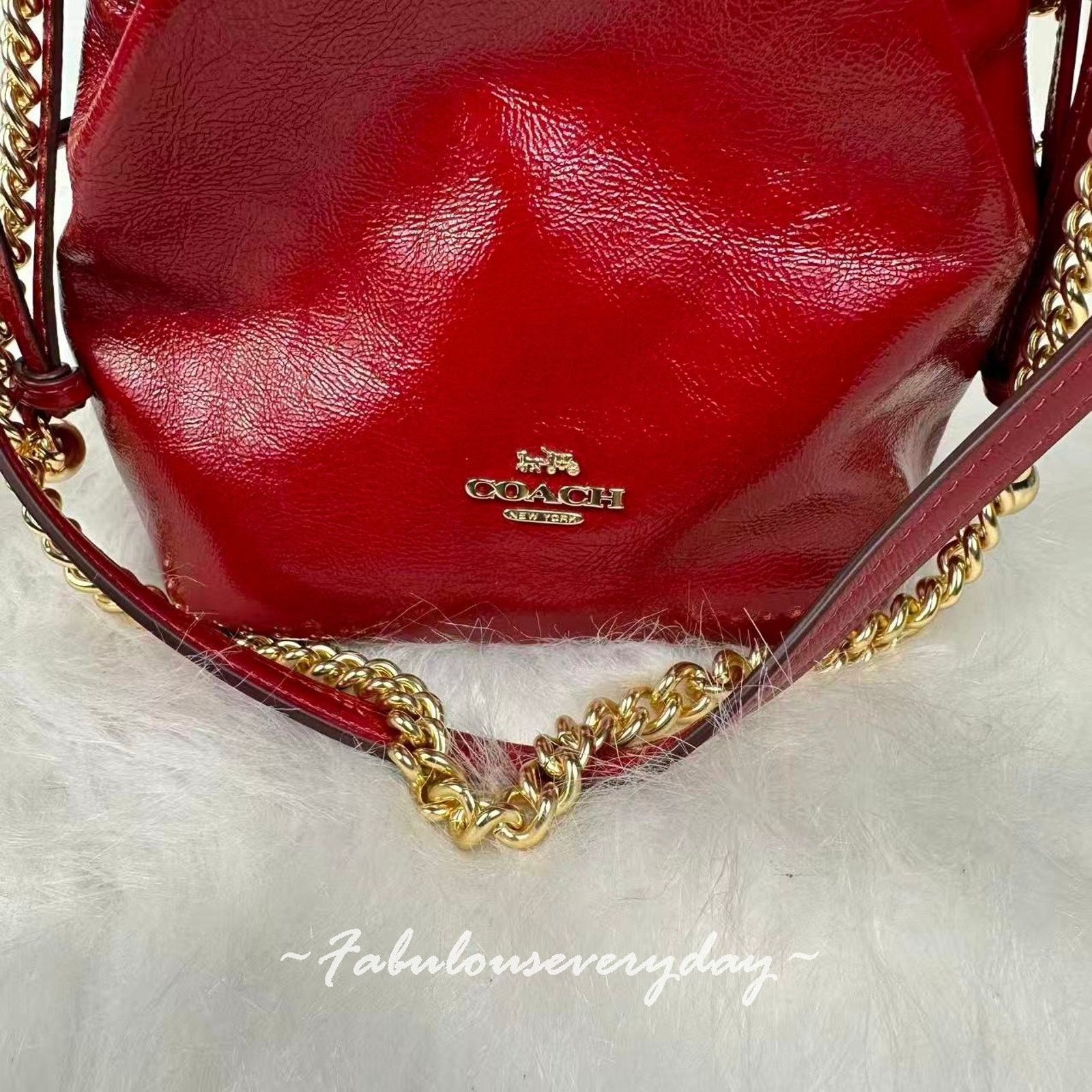 Coach Coach Faye Mini Drawstring Crinkle Leather/Dark Cardinal Size ONE SIZE - 4 Thumbnail