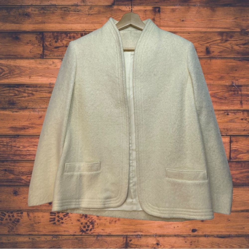 Vintage Vtg Cream Wool Blend Open Front Coat XL Size XL / US 12-14 / IT 48-50 - 1 Thumbnail