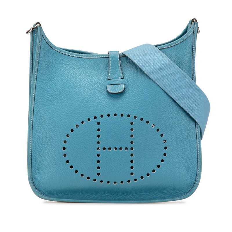 Hermes Hermes Evelyne Taurillon Clemence Shoulder Bag Leather Shoulder Bag Stamp H (2004) in Blue, Women's