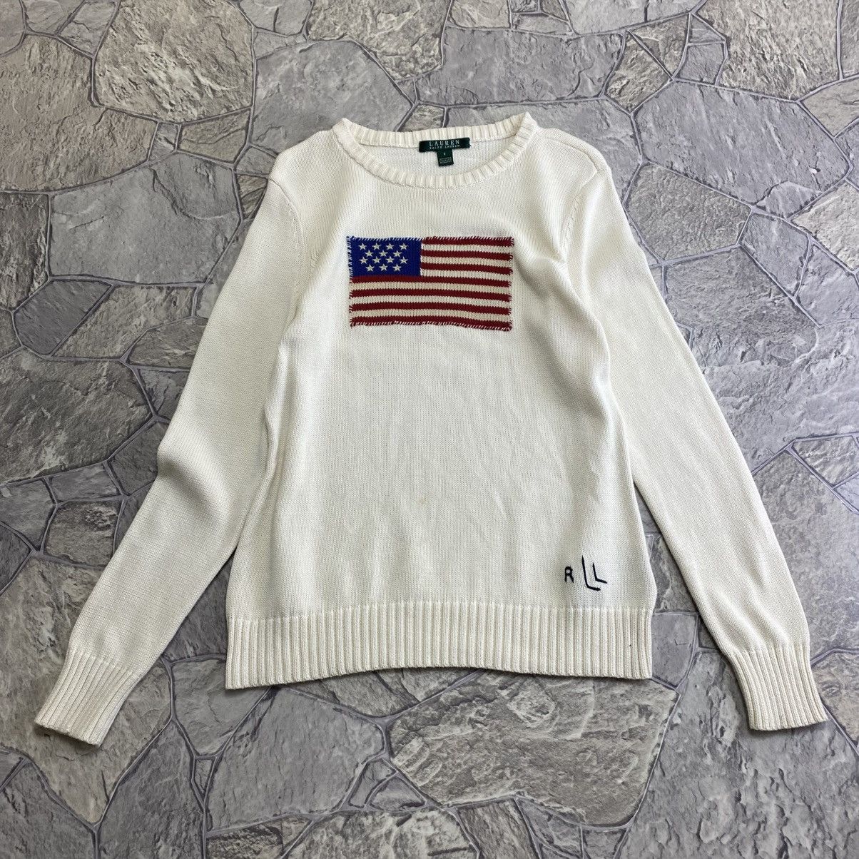 Polo ralph lauren USA sweater knit cotton navy flag mens