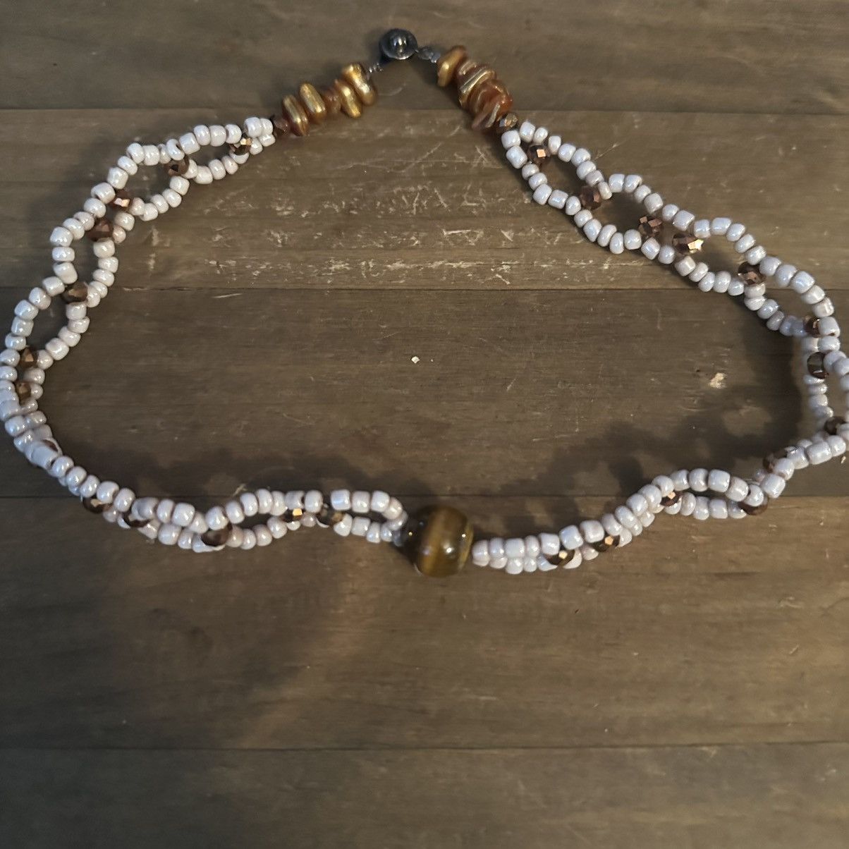 Other × Vintage Vintage Teng Yue woven white glass bead & Tiger eye necklace Size ONE SIZE - 2 Thumbnail