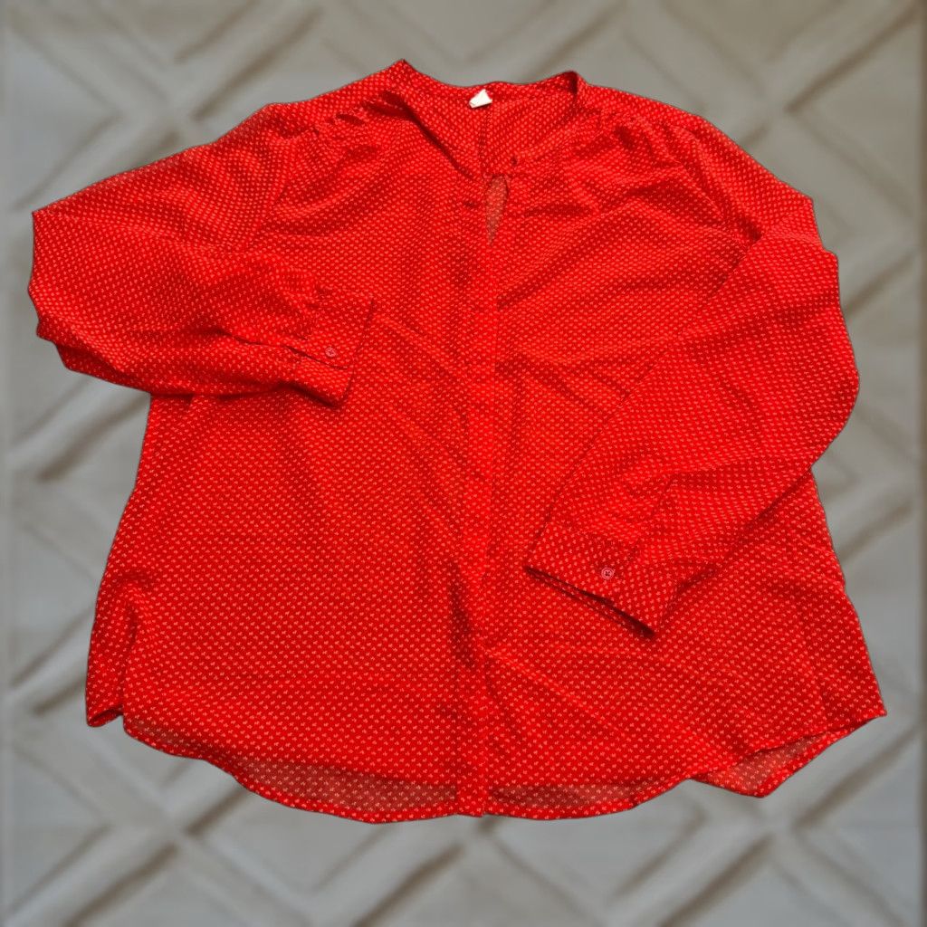Old Navy Old NavyButton DownShirt Blouse Womens XL Red Micro FloralChiffon Casual Top Size XL / US 12-14 / IT 48-50 - 1 Thumbnail