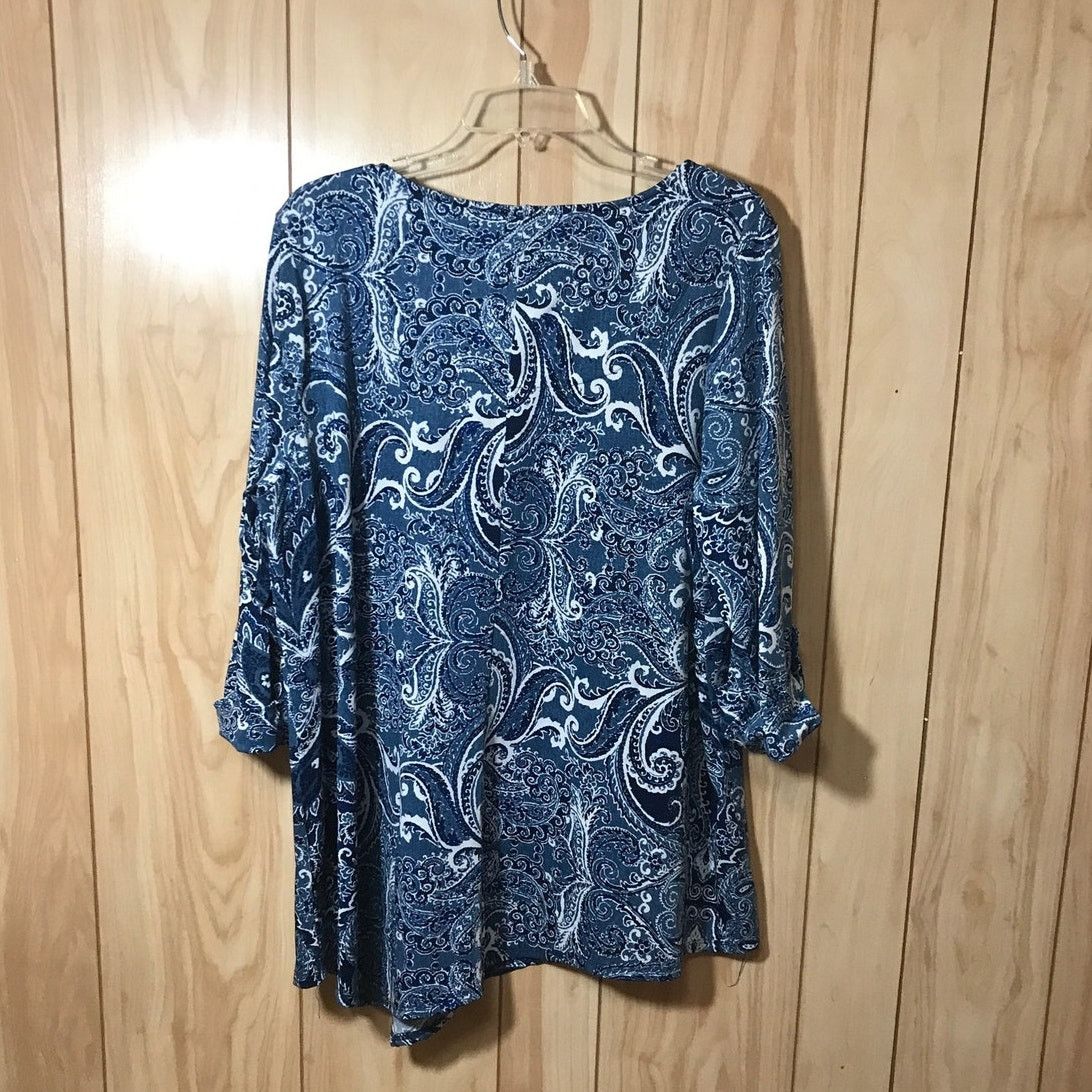 Avenue Avenue Blue Paisley Scoop Neck 3/4 Sleeve Top 18/20 Size XXL / US 16-18 / IT 52-54 - 2 Thumbnail