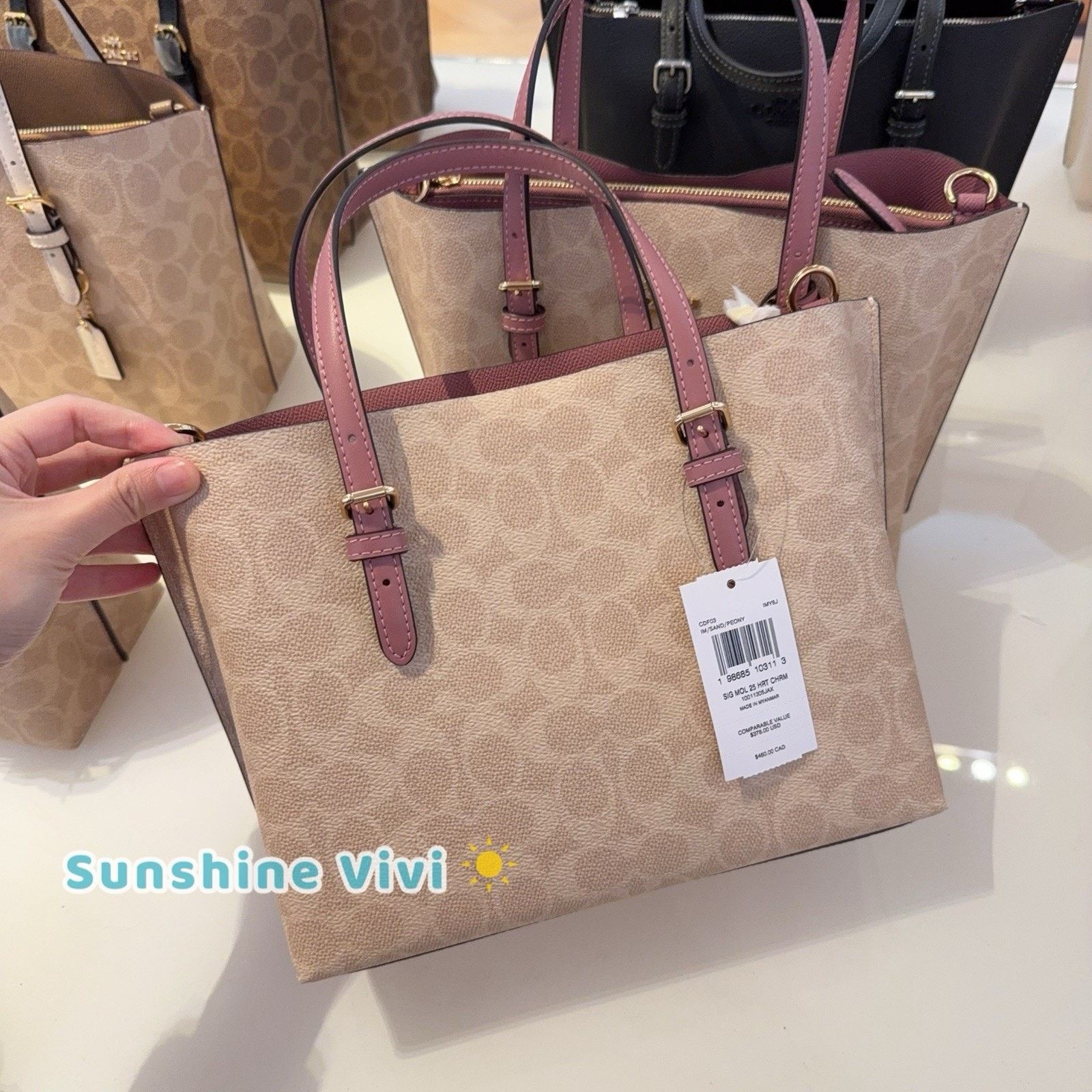Coach NWT Coach Mollie Tote Bag 25 Heart Charm Sand Peony CDF03 Size ONE SIZE - 3 Thumbnail
