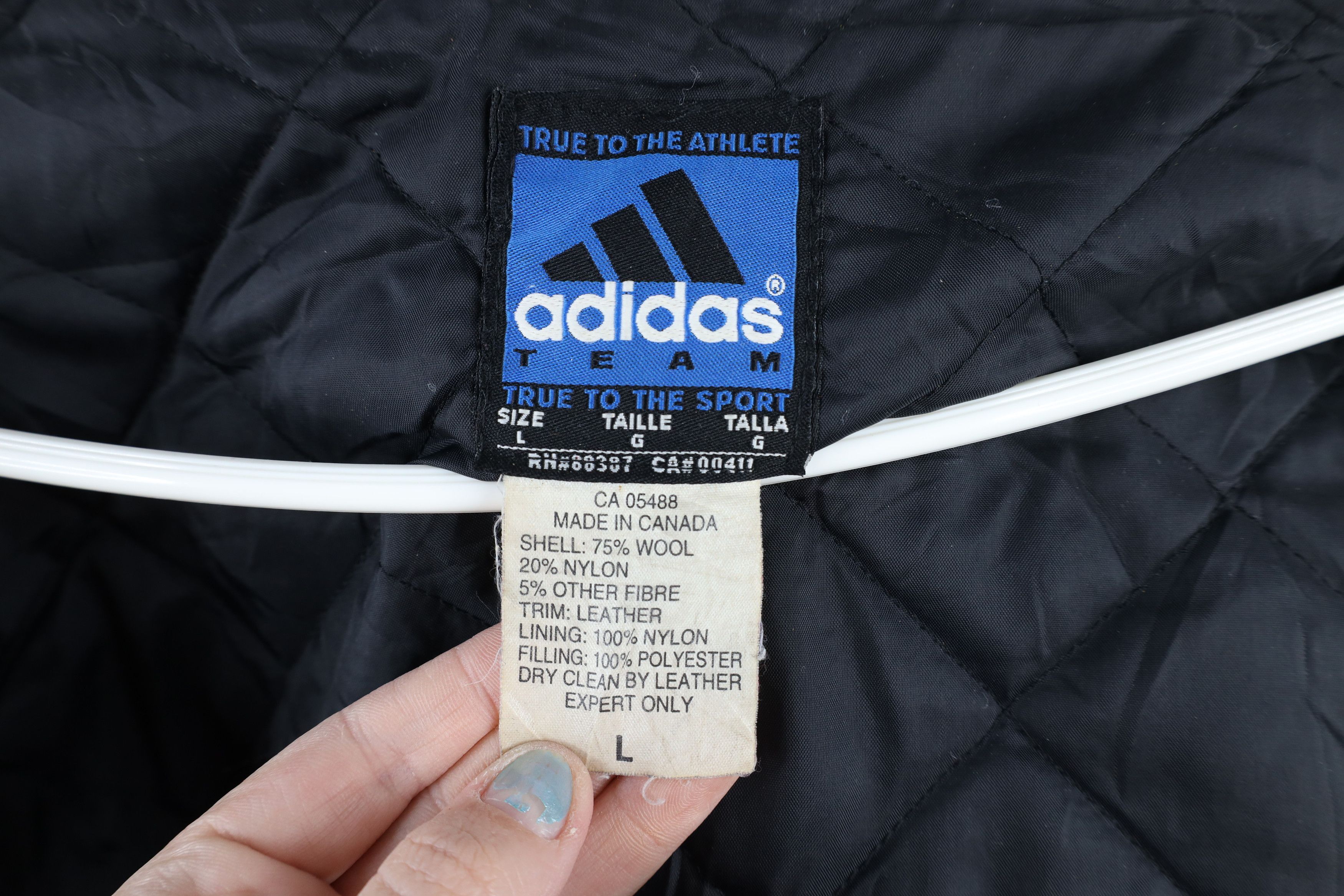 Vintage Vintage Adidas Dame University Wool Leather Varsity Jacket Size US L / EU 52-54 / 3 - 14 Thumbnail