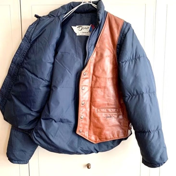 Schott Schott 2WAY Leather Down Jacket navy Vest USA Size 40 (L-XL) F/S Men's Jacket 2WAY Down Vest Navy Slim Casual Winter Heavy Size US L / EU 52-54 / 3 - 3 Thumbnail