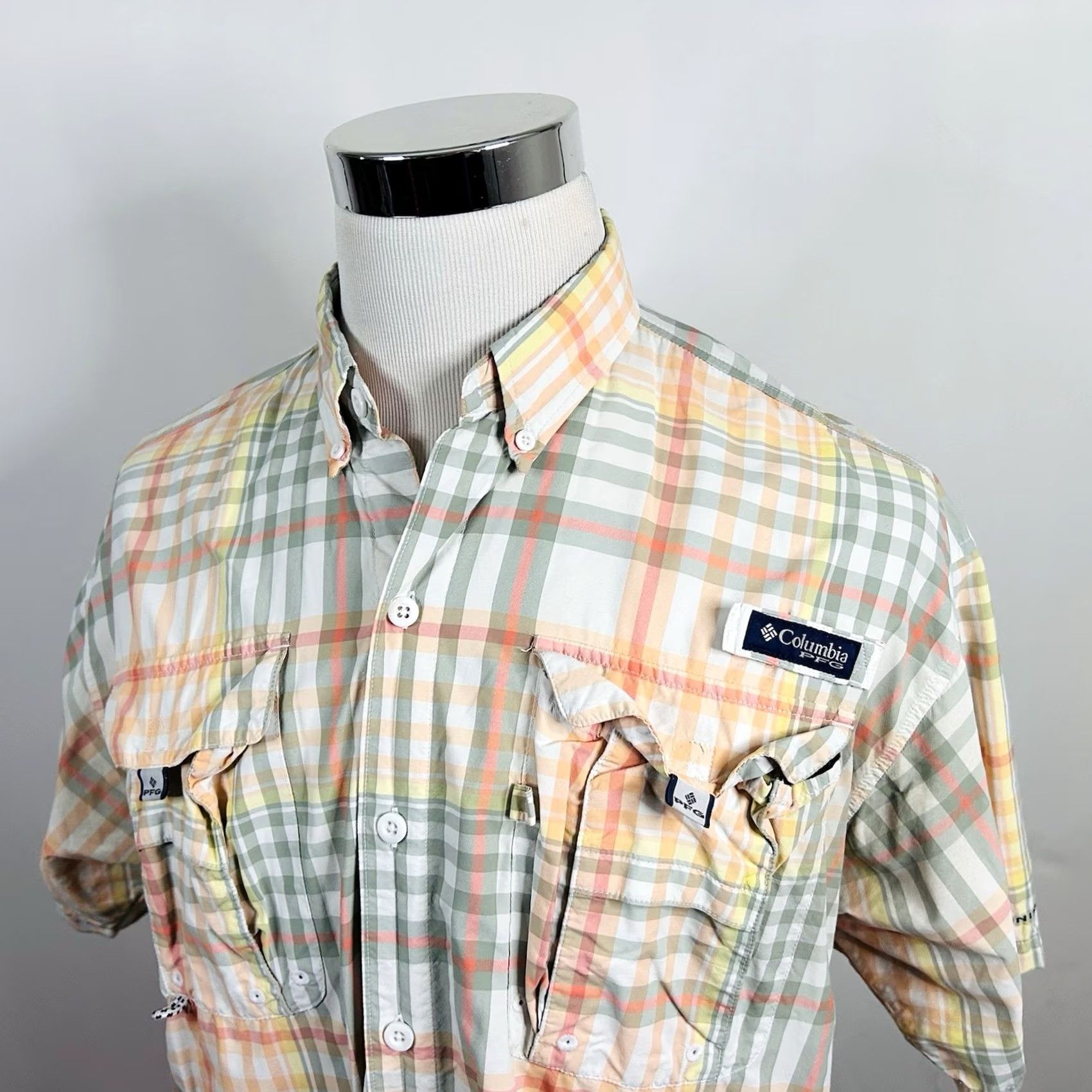 Vintage Columbia PFG Short Sleeve Button-Up Shirt Orange Plaid Vented Bahama Tech Size US M / EU 48-50 / 2 - 2 Thumbnail