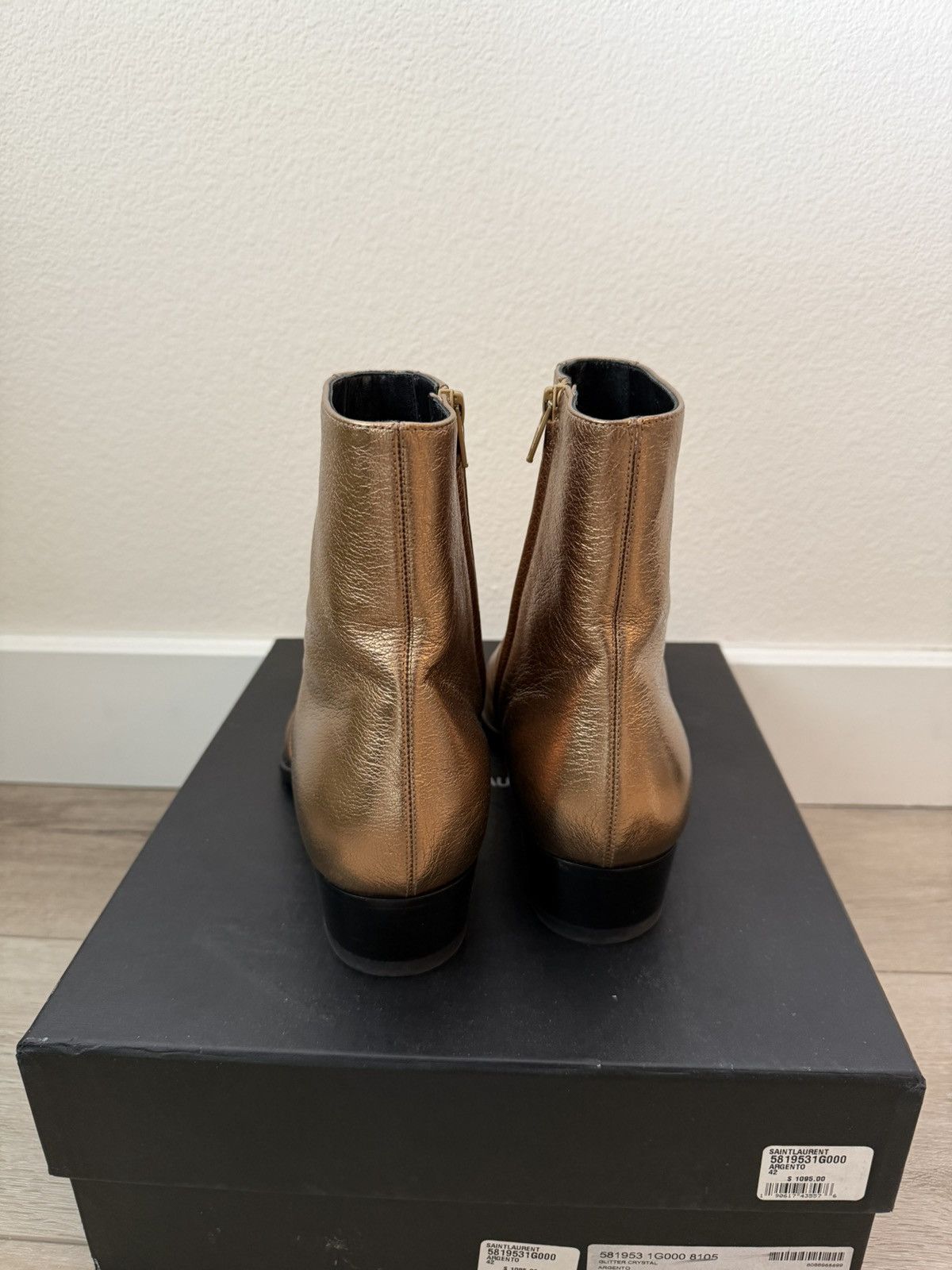 Saint Laurent Paris Gold Leather Wyatt 40mm Boots 41.5 Size US 8.5 / EU 41-42 - 4 Thumbnail