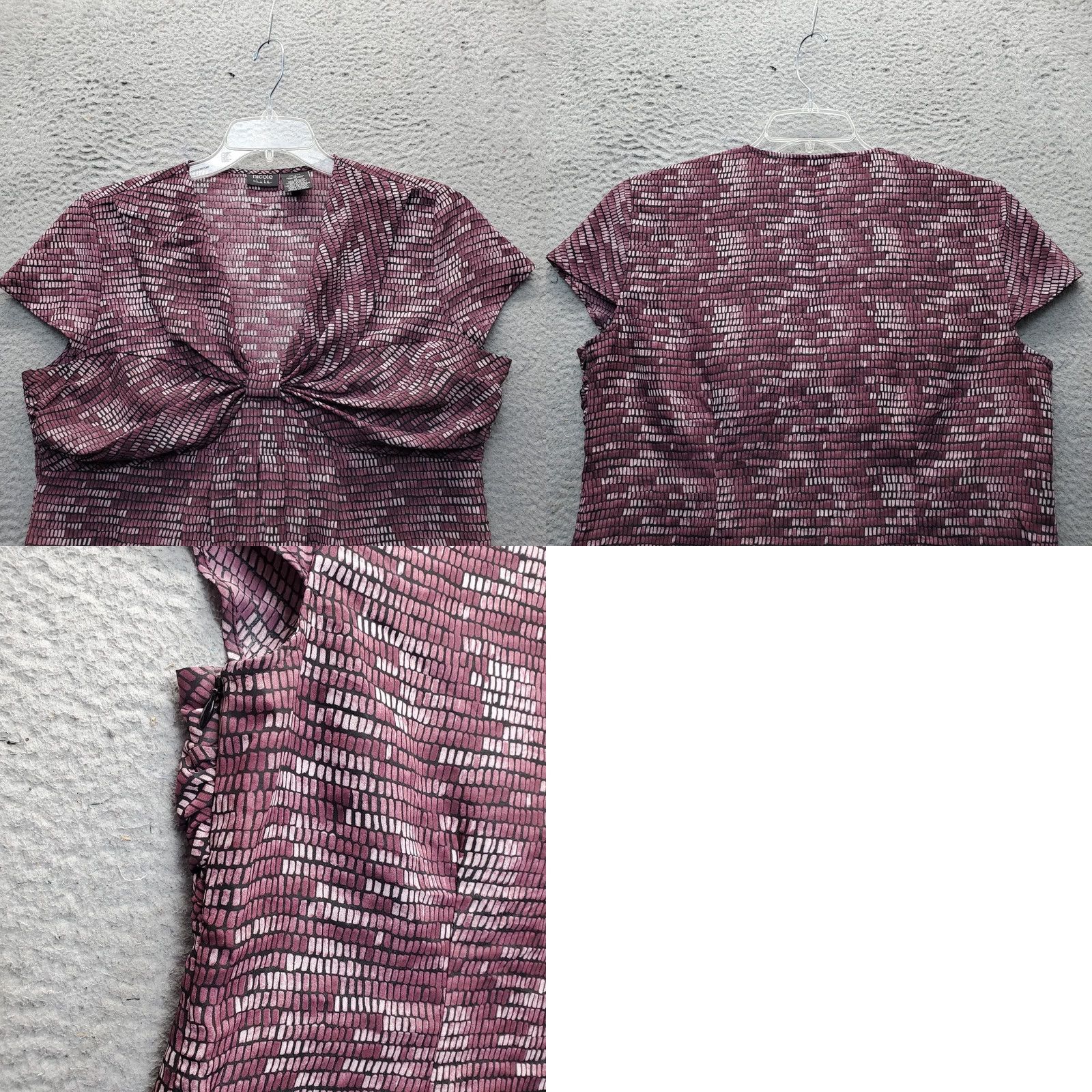 Nicole Miller Nicole Miller Blouse Womens 14 Multicolor Geometric Cap Sleeve V Neck Bow Top Size XL / US 12-14 / IT 48-50 - 8 Thumbnail