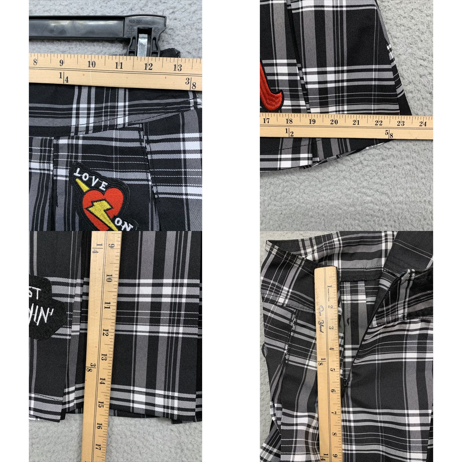 Vintage No Boundaries Mini Skirt Junior's Size XS Black White Plaid Pleated Patchwork Skirt Boys Girls Size 26" / US 2 / IT 38 - 8 Thumbnail
