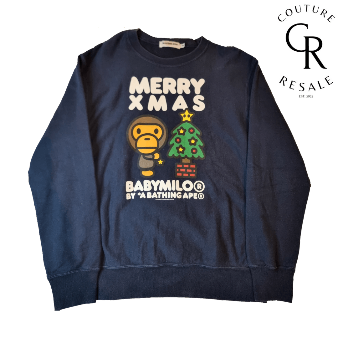 image of Bape Baby Milo Merry Xmas Crewneck in Navy, Men's (Size Medium)