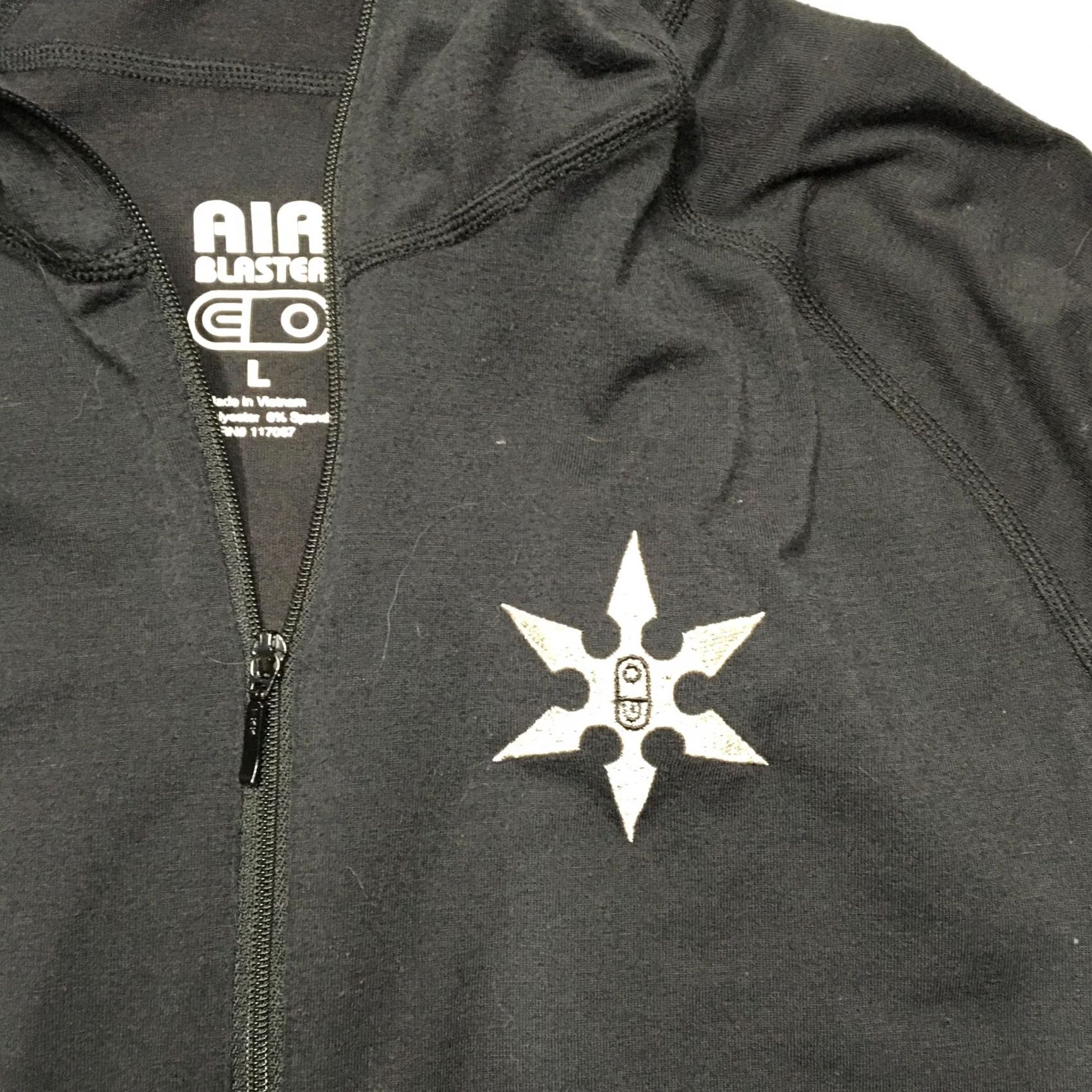 Airblaster Air Blaster Long Johns Hooded One-Piece Base Layer Mens Large L Black Ninja Star Graphic Thermal Ski Hoodie Bodysuit Size 42R - 2 Thumbnail