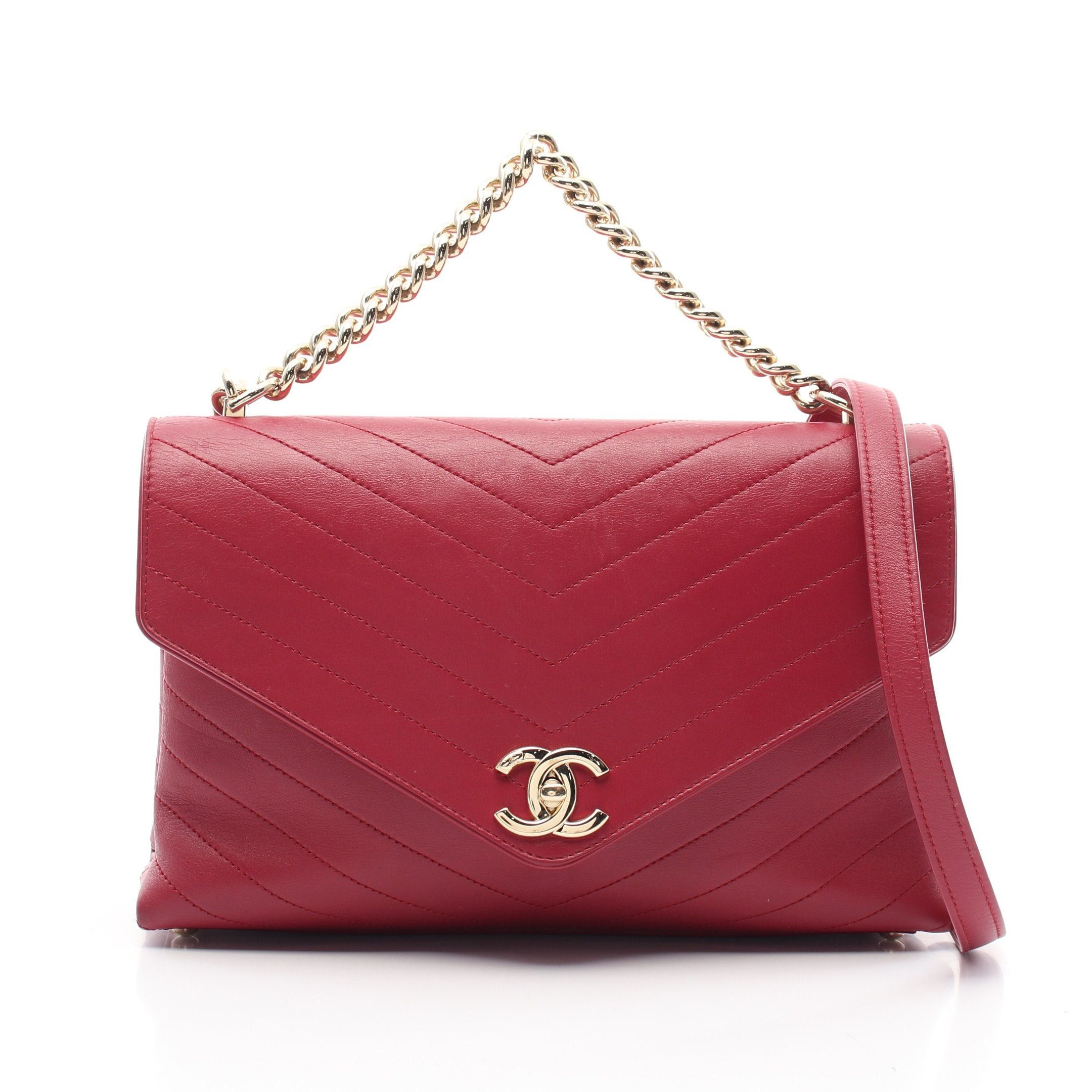 Chanel Chanel V-Stitch Chevron Chain Shoulder Bag Leather Red Gold Hardware Size ONE SIZE - 1 Thumbnail