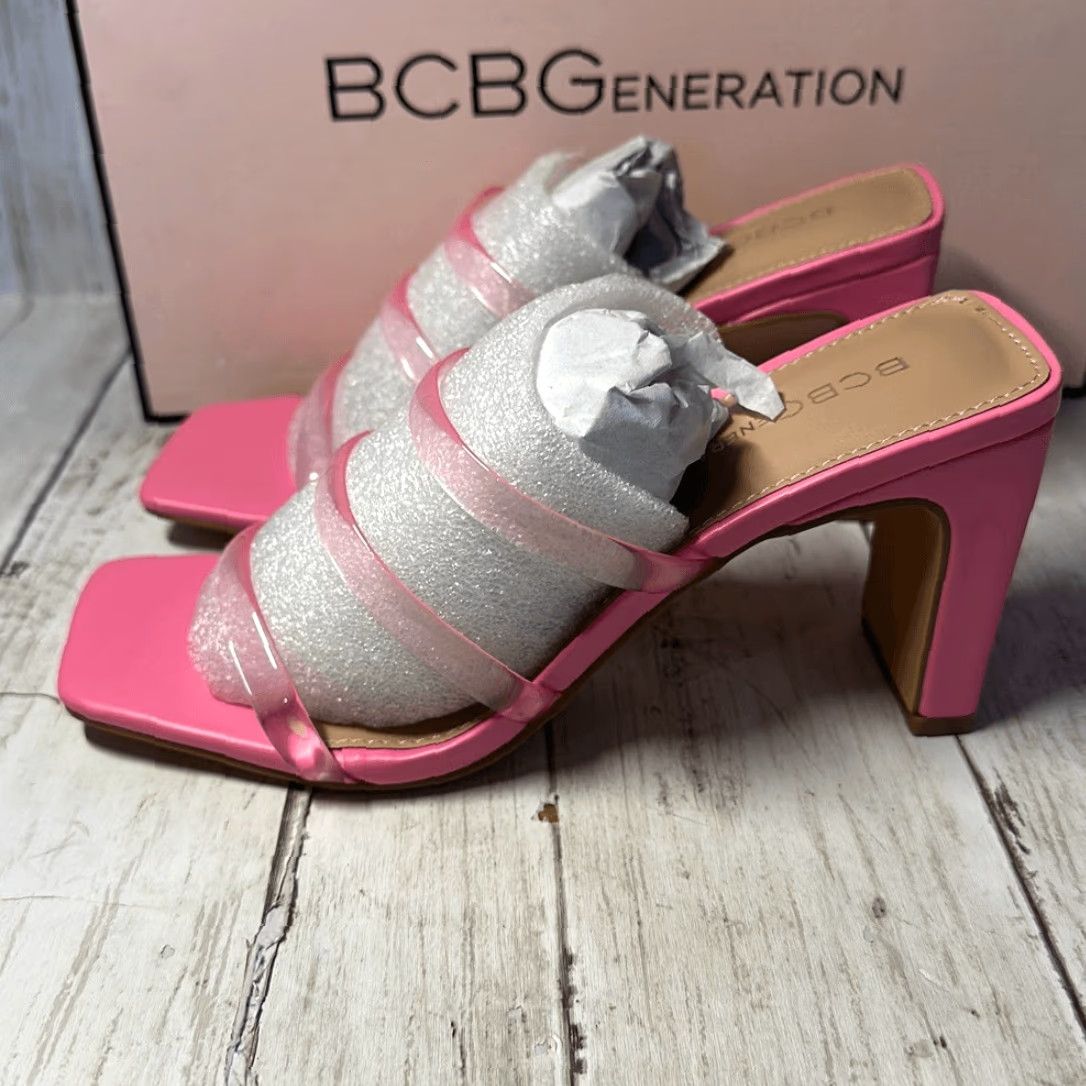 BCBGeneration BCBGeneration Mule Heel Womens 5.5 Pink Clear Strap Bubble Gum 3.5" Heel Size US 6 / IT 36 - 4 Thumbnail