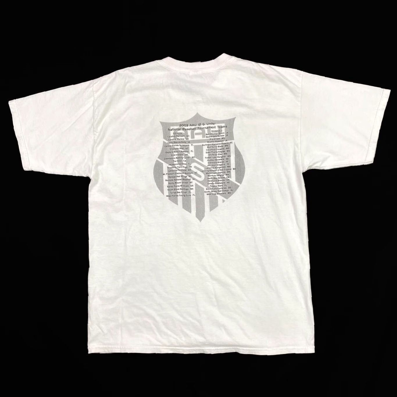 Gildan Vintage AAU Baseball (2003) “National Championships” College Graphic T-Shirt XL White Mens Size US XL / EU 56 / 4 - 2 Thumbnail