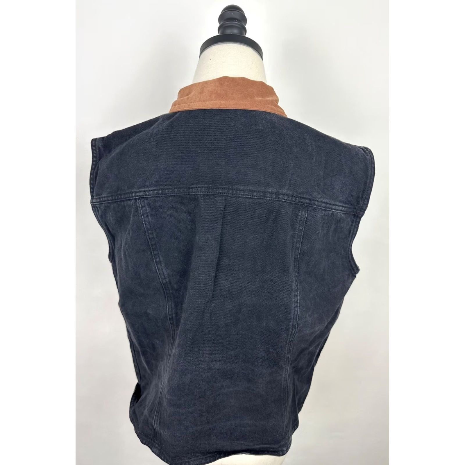 Denime VINTAGE Stonebridge Vest Western Womens XL Black Denim Faux Suede Collar Studded Size XL / US 12-14 / IT 48-50 - 6 Thumbnail
