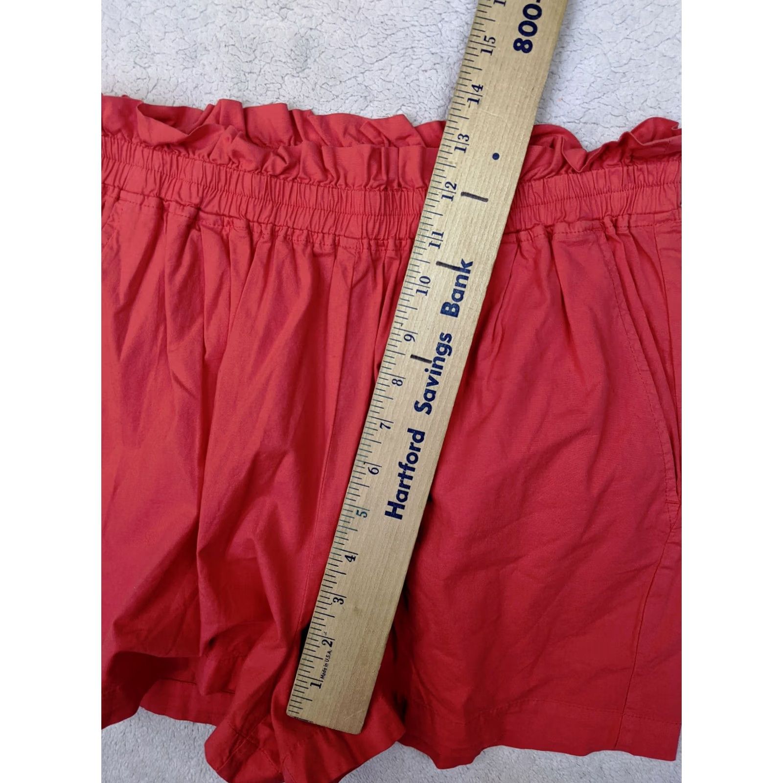 MONROW Monrow Poplin Paperbag Shorts Womens S Coral Red Pink Elastic Waist High Rise Size 26" / US 2 / IT 38 - 6 Thumbnail