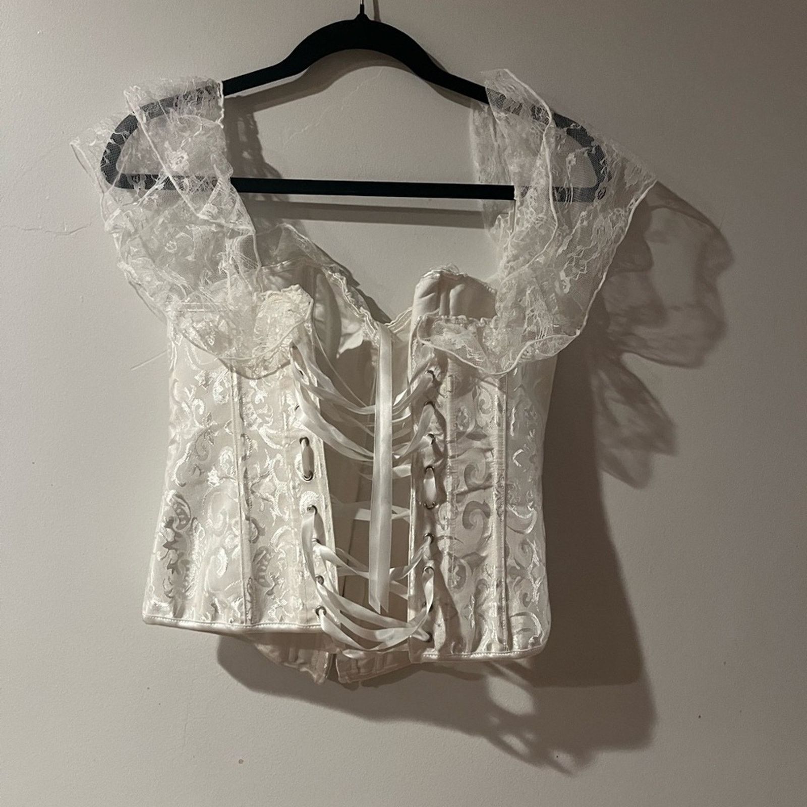 Other White lace corset. Corset draped lace shoulder w Lace up bak Size M / US 6-8 / IT 42-44 - 8 Thumbnail