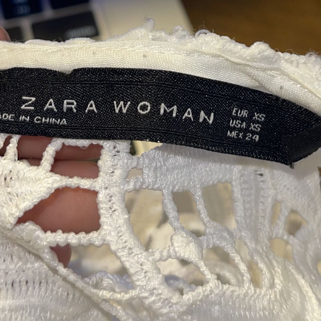 Zara White Floral Lace Crochet Short Sleeve Blouse Boho Romantic Size XS / US 0-2 / IT 36-38 - 4 Thumbnail