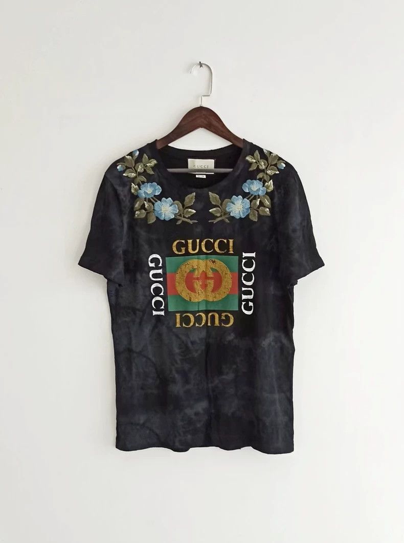 Gucci Rendering square floral embroidery short-sleeved T-s