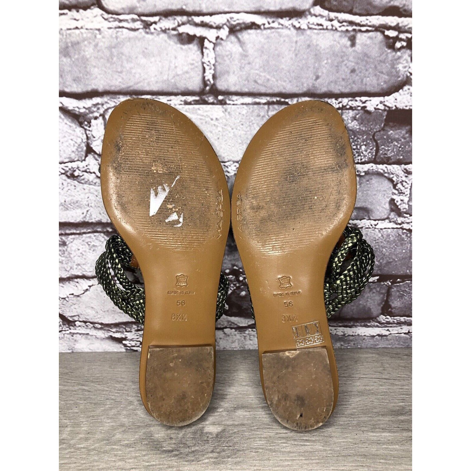Other Via Spiga Metallic Green Leather Braided Flats Sandals Women Size US 8.5 / IT 38.5 - 9 Thumbnail