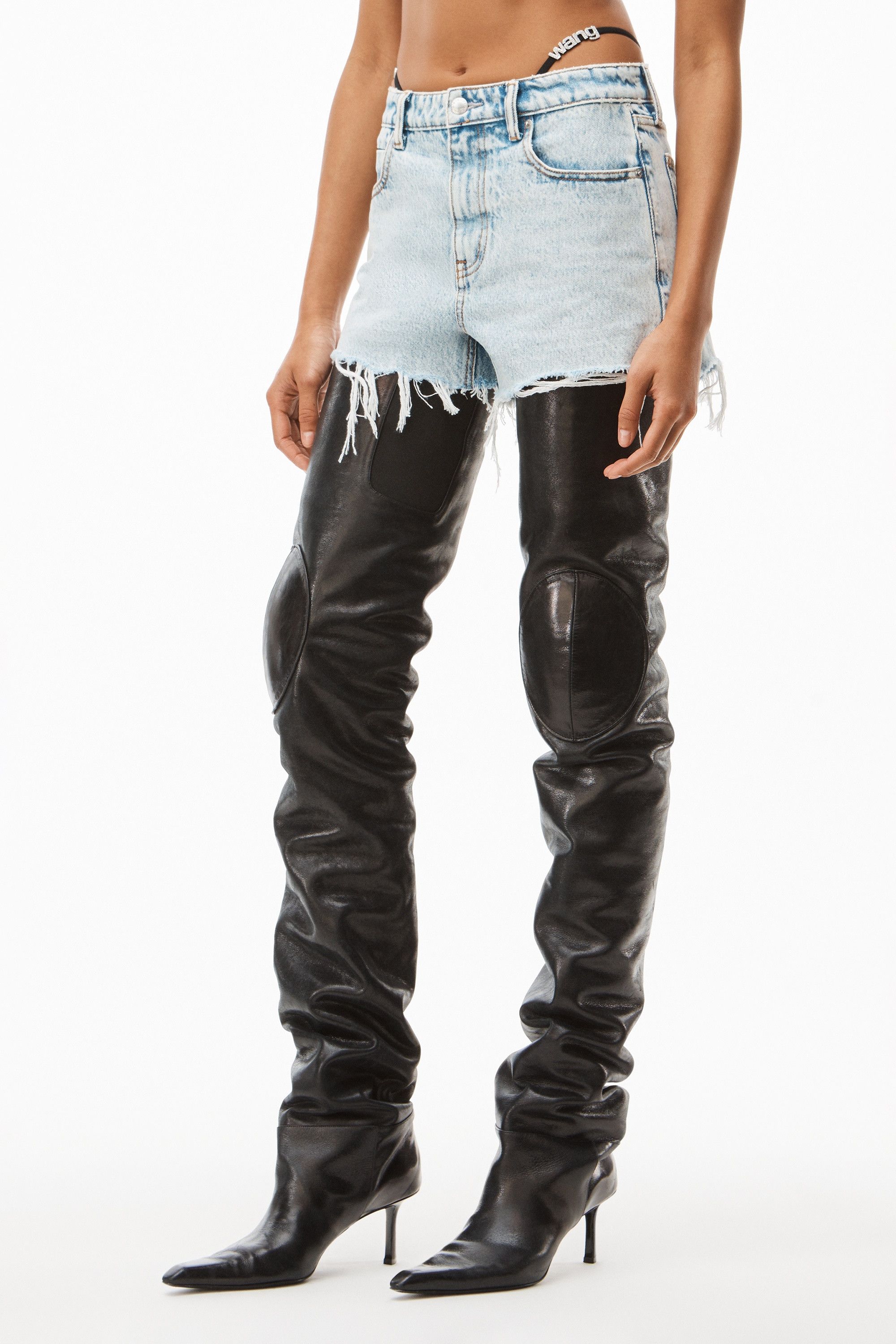 image of Alexander Wang Viola 65 High Hip Cow Leather Boots in Black, Women's (Size 7)
