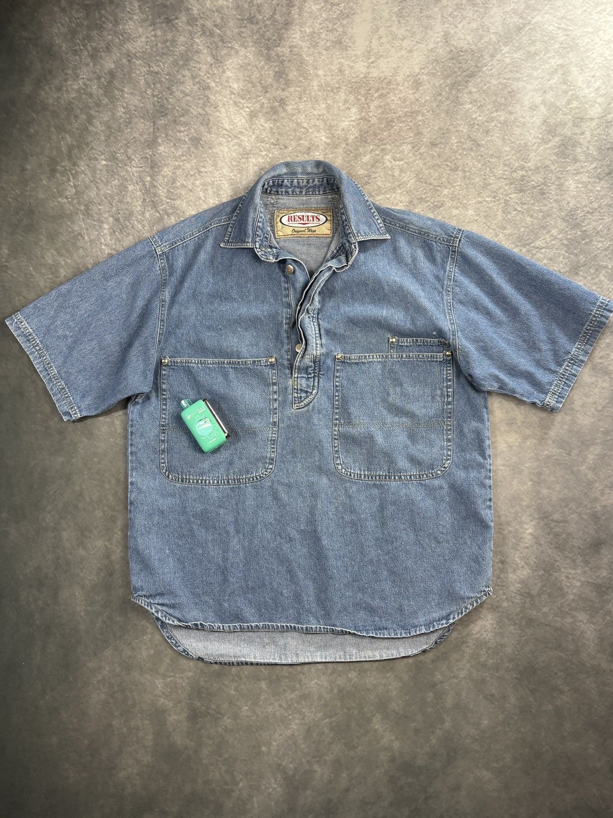 Vintage 1990s Denim Anorak Vintage Work Shirt Jeans Pullover Short Size US M / EU 48-50 / 2 - 1 Thumbnail