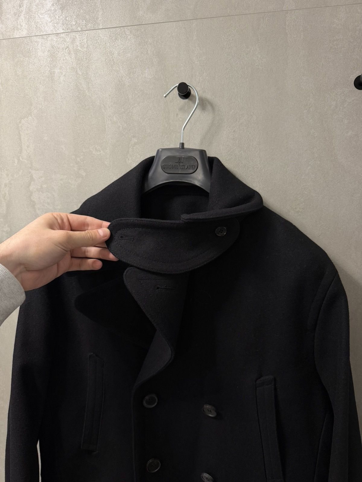 Allsaints AllSaints Felix Double Breasted Lamb Leather Trim Peacoat Size US L / EU 52-54 / 3 - 4 Thumbnail