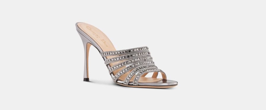 Dior o1w1db11024 Gem Heeled Slides in Silver Size US 12 / IT 42 - 2 Thumbnail