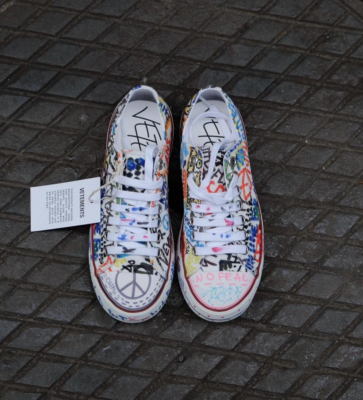 image of Vetements White Canvas Graffiti Sneakers, Women's (Size 4)
