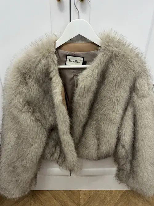 Aran Isles Knitwear Sweater Cropped Faux Fur Coat Size L / US 10 / IT 46 - 3 Thumbnail
